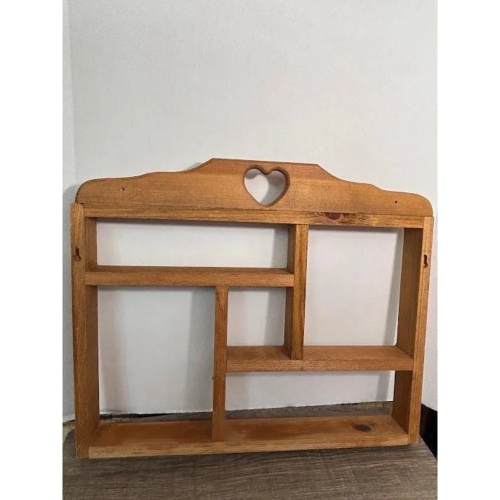 Vintage Wood Heart Shadow Box Wall Shelf Trinket Display Farmhouse Brown 21x18.5